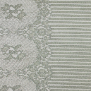 Frosty Green Striped Floral Lace w/ Scalloped Edges