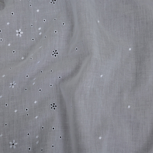 White Dotted Swiss Polyester-Cotton Floral Eyelet