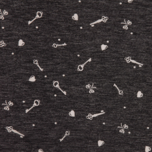 Italian Charcoal and Bone Cute Keys Polyester Jersey Print