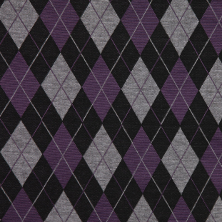 Black/Purple/Gray Argyle Cotton-Blend Knit
