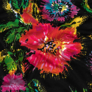 Black and Rainbow Fireworks Tie Dye Printed Polyester Interlock Knit
