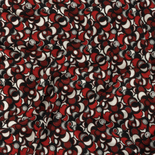 Red, Black, and White Alyssum Circles and Crescents Stretch Rayon Jersey