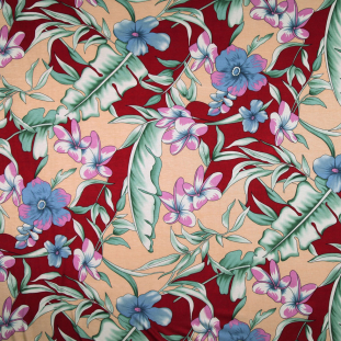 Cornflower and Pink Tropical-Print Rayon Jersey