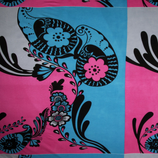 Pink/Black/Blue/Gray Floral Stretch Rayon Jersey