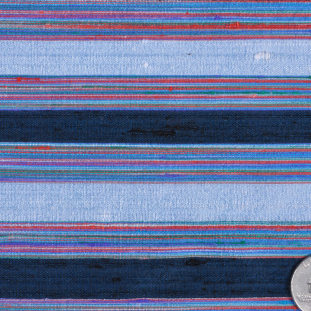 Ocean/Silver/Multi-Color Striped Shantung/Dupioni