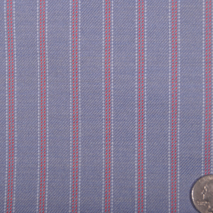 Famous Designer Dusted Blue/Red/White Striped Italian Wool Suiting
