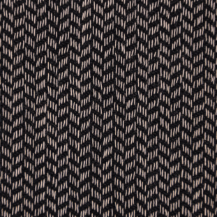 Italian Black/Beige Herringbone Wool Suiting