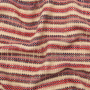 Famous NYC Designer Red, Navy and Beige Striped Tweed Wool Coating