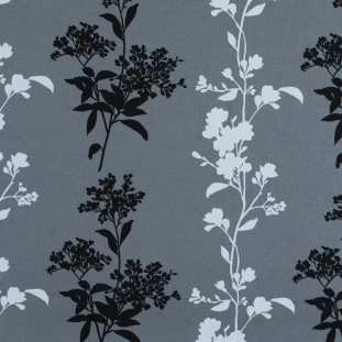 Gray, Black and White Floral Cotton Canvas