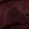 Red on Black Polka Dotted Polyester Jacquard - Detail | Mood Fabrics