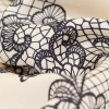 Italian Black on Putty Floral Lace Border Digitally Printed Silk Organza - Detail | Mood Fabrics