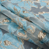 Sky Blue and Metallic Gold Luxury Floral Burnout Brocade - Folded | Mood Fabrics