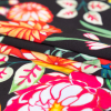 Italian Black, Green and Tangerine Floral Digitally Printed Silk Charmeuse - Folded | Mood Fabrics