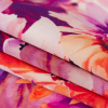 Italian Hot Coral and Purple Sunflowers Digitally Printed Silk Charmeuse - Folded | Mood Fabrics