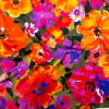 Italian Proper Pink and Tangy Orange Floral Digitally Printed Silk Charmeuse | Mood Fabrics