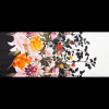 Italian Black, White and Golden Poppy Floral Border Digitally Printed Silk Charmeuse - Full | Mood Fabrics
