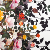 Italian Black, White and Golden Poppy Floral Border Digitally Printed Silk Charmeuse | Mood Fabrics