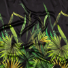Italian Green and Black Palm Leaves Digitally Printed Silk Charmeuse Panel | Mood Fabrics