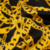 Italian Black and Gold Chains Digitally Printed Silk Charmeuse - Detail | Mood Fabrics