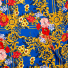 Italian Blue, Red and Gold Ornate Floral Digitally Printed Silk Charmeuse | Mood Fabrics