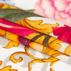 Italian White, Blush and Gold Ornate Floral Digitally Printed Silk Charmeuse - Folded | Mood Fabrics