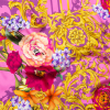 Italian Pink and Gold Ornate Floral Digitally Printed Silk Charmeuse | Mood Fabrics