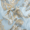Metallic Gold and Sky Blue Floating Flowers Luxury Burnout Brocade | Mood Fabrics