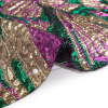 Metallic Gold, Fuchsia and Green Radiating Lines Luxury Brocade - Detail | Mood Fabrics