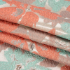 Metallic Silver, Coral and Turquoise Floating Blossoms Luxury Brocade - Folded | Mood Fabrics