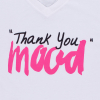 White and Pink Thank You Mood T-Shirt - Detail | Mood Fabrics