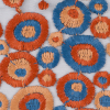 Orange/Blue/Beige Embroidered Circles on Polyester Netting - Detail | Mood Fabrics