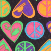Orange/Purple Peace and Hearts Polyester Jersey - Detail | Mood Fabrics