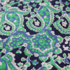 Navy/Bright Green Paisley Printed Stretch Cotton Poplin - Folded | Mood Fabrics