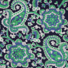 Navy/Bright Green Paisley Printed Stretch Cotton Poplin - Detail | Mood Fabrics