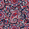 Navy/Red Paisley Printed Stretch Cotton Poplin - Detail | Mood Fabrics