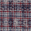 Red/Blue/Gray Snowflake Printed Plaid Stretch Cotton Twill - Detail | Mood Fabrics