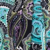 Turquoise/Purple/Black Paisley Stretch Polyester Jersey - Folded | Mood Fabrics