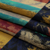 Metallic Gold/Estate Blue/Turquoise/Grenadine Striped Floral Polyester Brocade/Jacquard Panel - Folded | Mood Fabrics