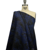 Metallic Gold/Estate Blue/Turquoise/Grenadine Striped Floral Polyester Brocade/Jacquard Panel - Spiral | Mood Fabrics