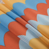 Yellow/Blue/Orange Scalloped Stripes Printed on a Crepe de Chine - Folded | Mood Fabrics
