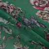Butterflies and Flowers Artistically Printed on a Green Crinkled Chiffon - Folded | Mood Fabrics