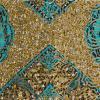 Spectra Green Waxed Cotton African Print with Gold Metallic Foil - Folded | Mood Fabrics