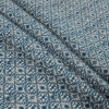 Blue Coral and Oxford Tan Diamond Printed Polyester Crepe - Folded | Mood Fabrics
