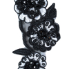 Black & White Beaded and Corded Right Floral Applique - 7.5 x 2 - Detail | Mood Fabrics