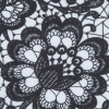 Black and White Floral Lace Printed Stretch Neoprene/Scuba Knit - Detail | Mood Fabrics