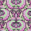 Phlox Pink and Green Flash Palmette Printed Stretch Cotton Twill - Detail | Mood Fabrics