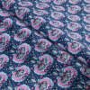 True Blue and Phlox Pink Palmette Printed Stretch Cotton Twill - Folded | Mood Fabrics