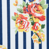 Twilight Blue, Tigerlily and Freesia Floral Striped Stretch Cotton Twill - Detail | Mood Fabrics