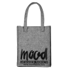 Small Light Gray Felt Mood Bag with Black Logo - Detail | Mood Fabrics