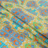 Yellow and Blue Scroll Printed Stretch Cotton Sateen - Folded | Mood Fabrics